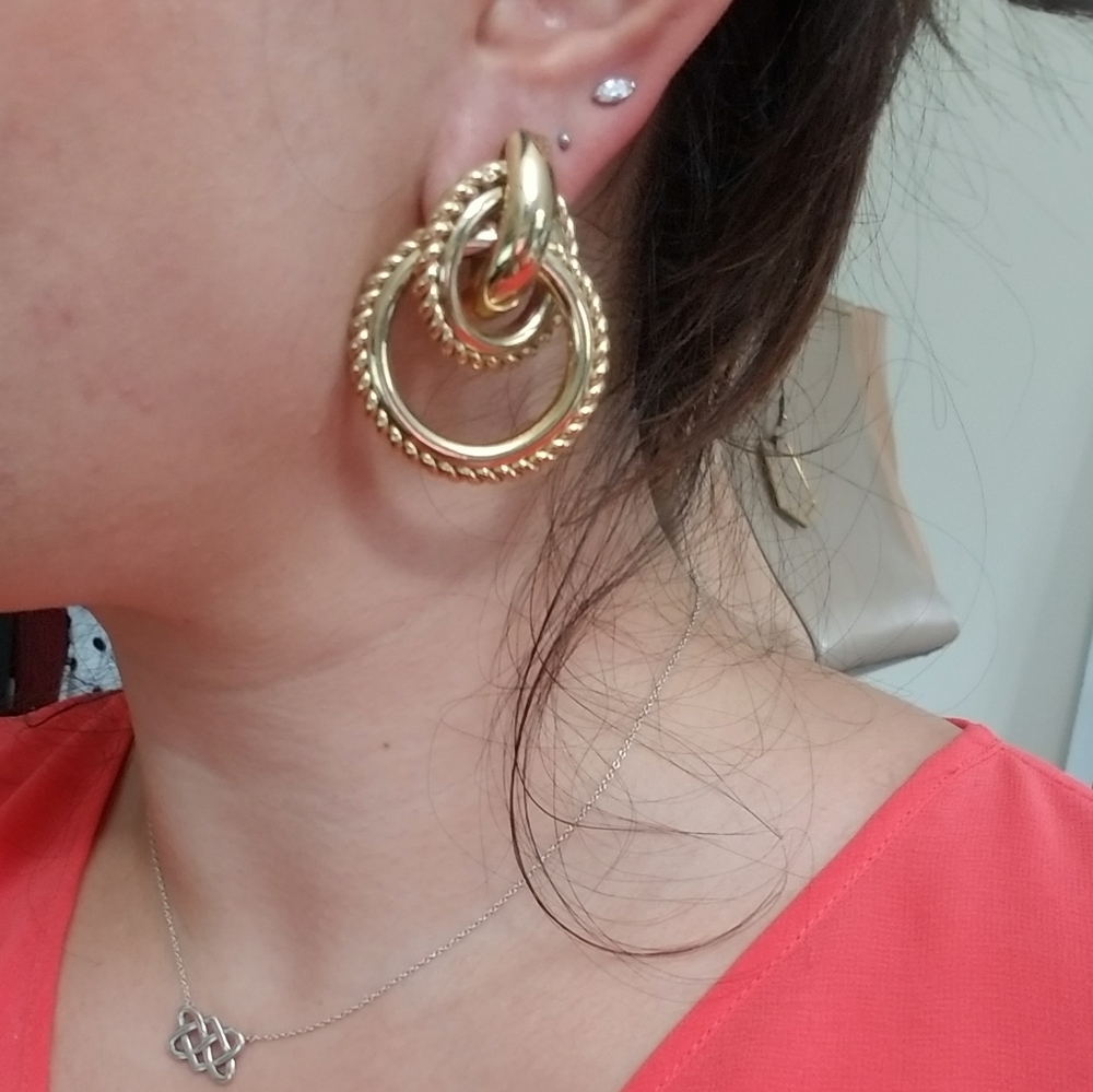 Large Gold Vintage Statement Earrings - image 6